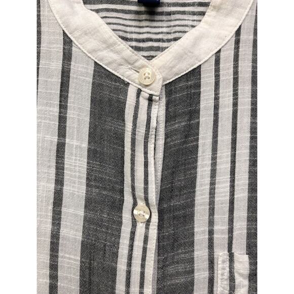 Chaps Button front Blouse Womens XL Gray Striped Lightweight Collarless Pocket - Picture 6 of 7